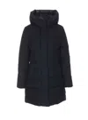 Woolrich Cloud Long Down Jacket In Stretch Nylon With A Matte Finish In Blue