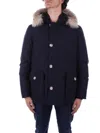Woolrich Navy Blue Hooded Cotton-padded Jacket In Blu Blu E Verdi