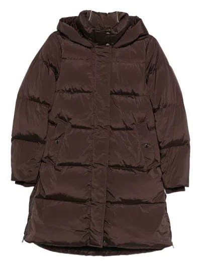Woolrich Hooded Quilted Coat In Brown