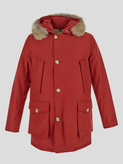 Woolrich Artic Detachable Fur Parka Jacket In Red