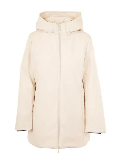 Woolrich Zip-fastening Hooded Coat In Neutral