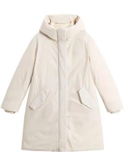 Woolrich Cocoon Hoodie Parka Coat In White