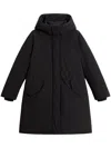 Woolrich Minimalist Black Coat With High Collar In 黑色