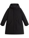 Woolrich Minimalist Black Coat With High Collar In Black