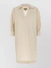 Woolrich Collared Knee-length Poplin Dress V-neckline In Neutrals