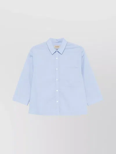 Woolrich Collared Neck Cotton Shirt With Buttoned Cuffs In Blue