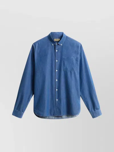 Woolrich Lightweight Denim Shirt With Button-down Collar In Blue