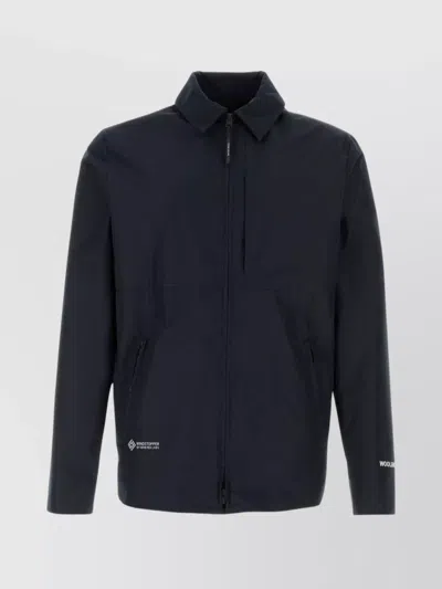 Woolrich Collared Windbreaker With Side Pockets And Water-resistant In Black