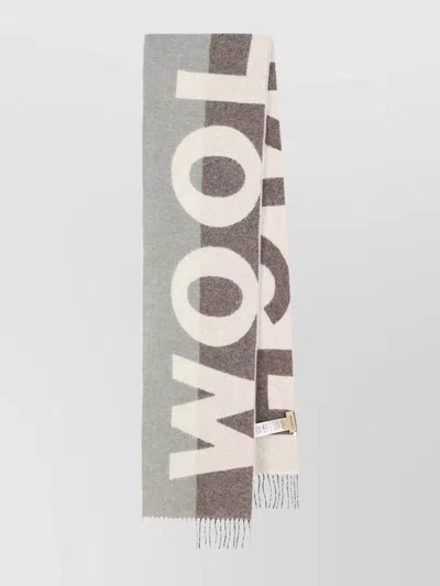 WOOLRICH COLOR BLOCK SCARF WITH FRINGES AND LETTERING