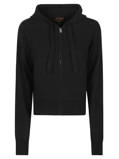 Woolrich Comfort Full Zip Cropped Hooded Wool-blend Zip-through Knit In Black