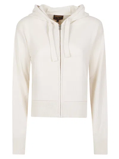 Woolrich Comfort Full Zip Cropped Hooded Wool-blend Zip-through Knit In White
