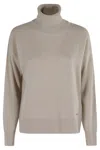 Woolrich Beige Turtleneck Sweater With Ribbed Detailing In Gray