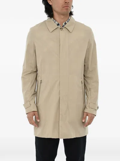 Woolrich Concealed-closure Single-breasted Rain Coat In Neutral