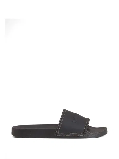 Woolrich Contrasting-stitching Logo Slide Sandals In Black