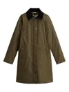 Woolrich Corduroy-collar Single-breasted Coat In Green