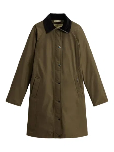 Woolrich Corduroy-collar Single-breasted Coat In Green
