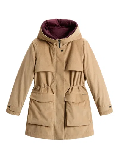 Woolrich Corduroy Hooded Parka In Neutral