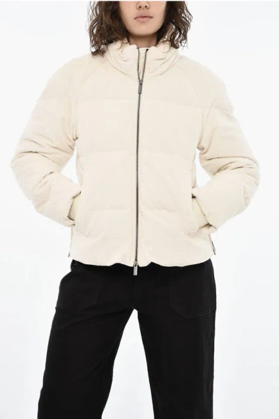 Woolrich Corduroy Minehart Down Jacket With Logo Buttons In Neutral