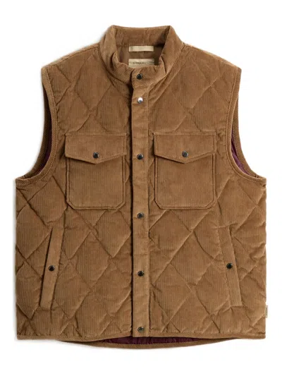 Woolrich Corduroy Quilted Gilet In Brown