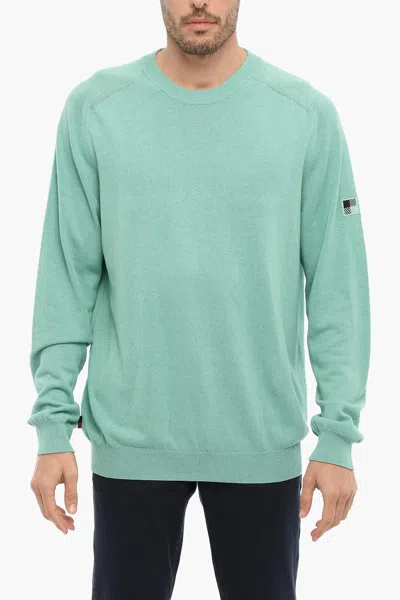 Woolrich Cotton And Linen Crew-neck Sweater In Blue