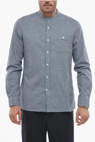Woolrich Cotton And Linen Mandarin Shirt With Breast Pocket In Grey