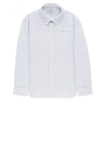 Woolrich Kids' Cotton And Linen Shirt In Clear Blue