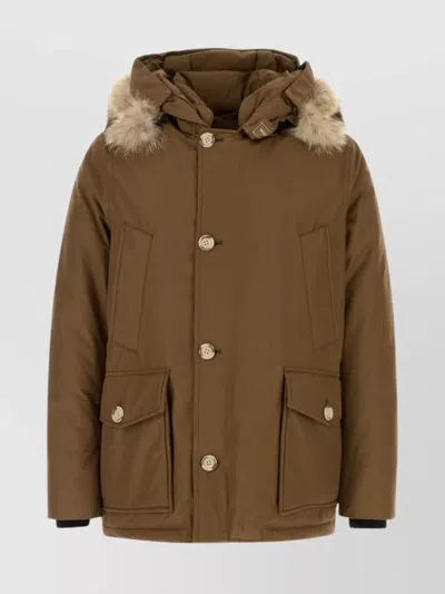 Woolrich Cotton Blend Arctic Parka With Adjustable Hood In Brown