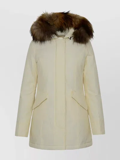 WOOLRICH COTTON BLEND PARKA WITH FUR-TRIMMED HOOD