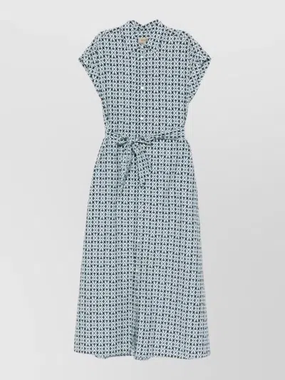 Woolrich Cotton Blend Shirt Dress Belted Waist In Multi