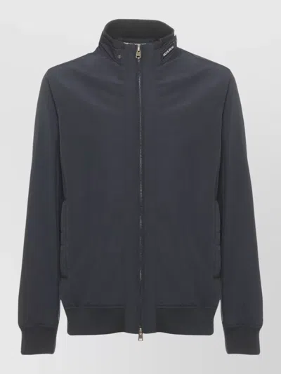 Woolrich Cotton Bomber Jacket Ribbed Cuffs Hem In Black