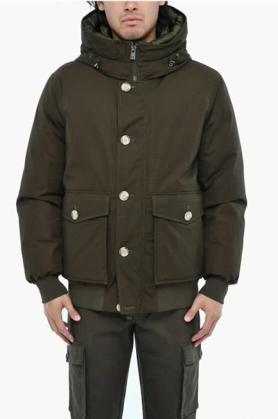 Woolrich Cotton Byrd Down Jacket With Contrasting Buttons In Green