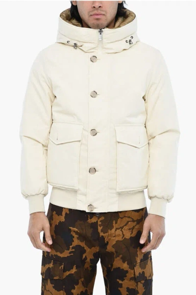 Woolrich Cotton Byrd Down Jacket With Contrasting Buttons In Neutral