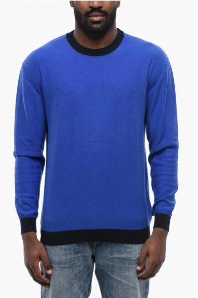 Woolrich Cotton Color Block Crewneck Sweater In Blue