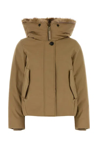 Woolrich Cotton Down Jacket For Women With Warm 70/30 Down & Feather Padding In Brown