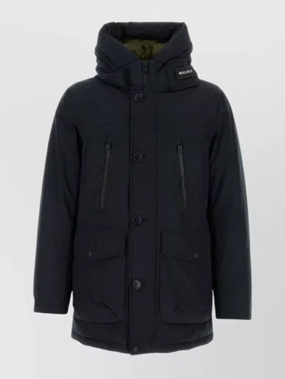 Woolrich Cotton Down Jacket With Hood And Pockets In Blue