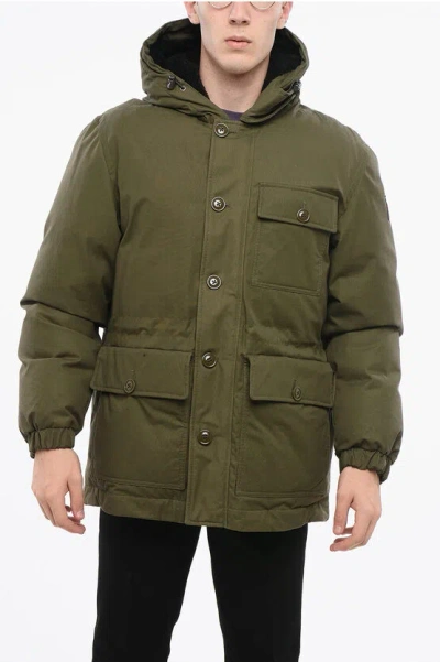 Woolrich Cotton Down Jacket Wuth Patch Pockets In Green