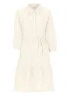 Woolrich Tiered Skirt Cotton Shirt Dress With Puff Sleeves In Ivory