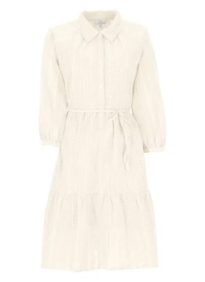 Woolrich Tiered Skirt Cotton Shirt Dress With Puff Sleeves In White