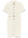 Woolrich Cotton Dress With Buttons And Buckle Belt In Neutral