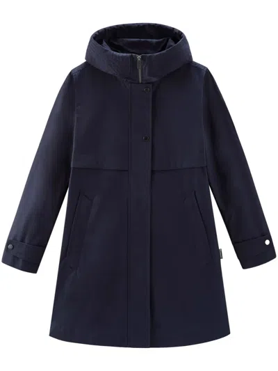 Woolrich Cotton Hooded Parka Coat In Blue