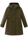 Woolrich Cotton Hooded Parka Coat In Green