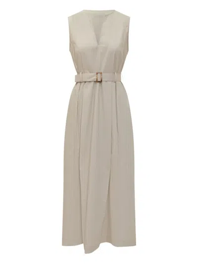 Woolrich Belt Detailed Sleeveless Dress In Beige