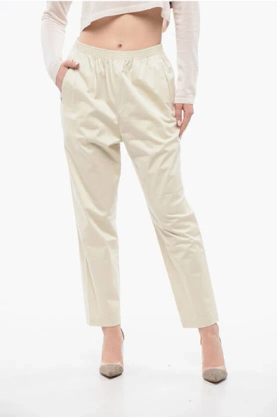Woolrich Cotton Military Chinos Pants With Elastic Waistband In White