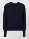 Woolrich Cotton Modal Sweater Long Sleeves Crew Neck In Blue