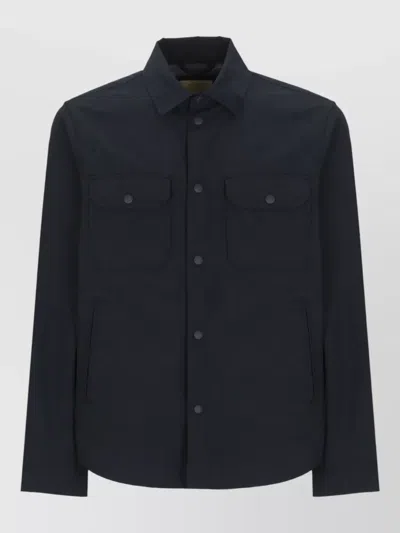Woolrich Cotton Overshirt Jacket Front Pockets Collar In Blue