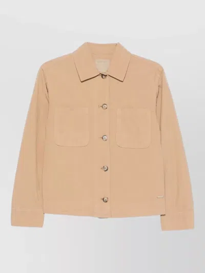 Woolrich Cotton Overshirt Jacket Long Sleeves Collar In Neutral
