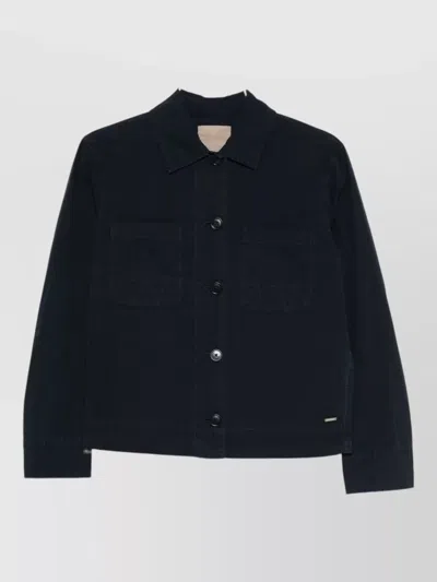 Woolrich Cotton Overshirt Regular Fit Patch Pockets In Blue