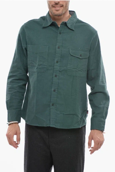 Woolrich Cotton Overshirt With Breast Pocket In Green