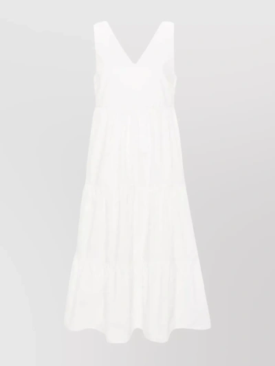 Woolrich Cotton Poplin Tiered Ruffle Midi Dress In White