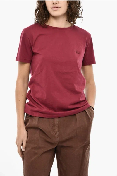 Woolrich Cotton Sheep Crew-neck T-shirt With Embroidery Monogram In Red